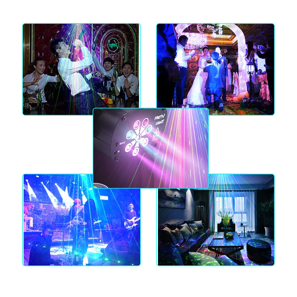 Лазерный прожектор с 8 отверстиями и 120 узорами RGB освесветильник для дискотеки