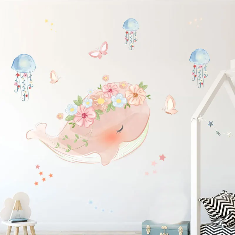 Милый Розовый Кит венок Медузы декоративные наклейки DIY домашний настенный