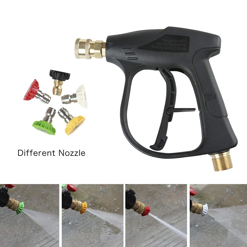 

High Pressure Car Washing Auto Washer-Gun,3000 Psi Max With 5 Color Quick Connect Nozzles M22 Hose Connector 3.0 Tip