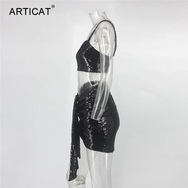 Articat/вечерние комплекты из двух предметов с блестками; женские топы на бретелях; драпированные комплекты с юбкой-пачкой; Клубные женские наряды; комплект из 2 предметов