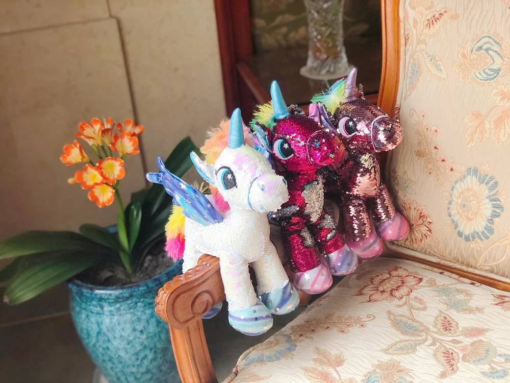 Флип с блестками Единорог 28 см Блестящий набитый единорог плюшевые игрушки