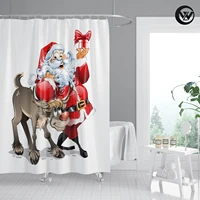 textile printing cute santa merry christmas gift hotel shower curtain custom kids waterproof white bathtub bathroom curtain