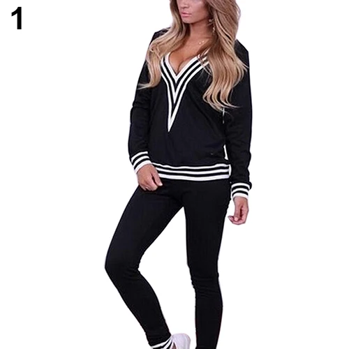 Женский модный спортивный костюм из 2 предметов сексуальный с v образным вырезом