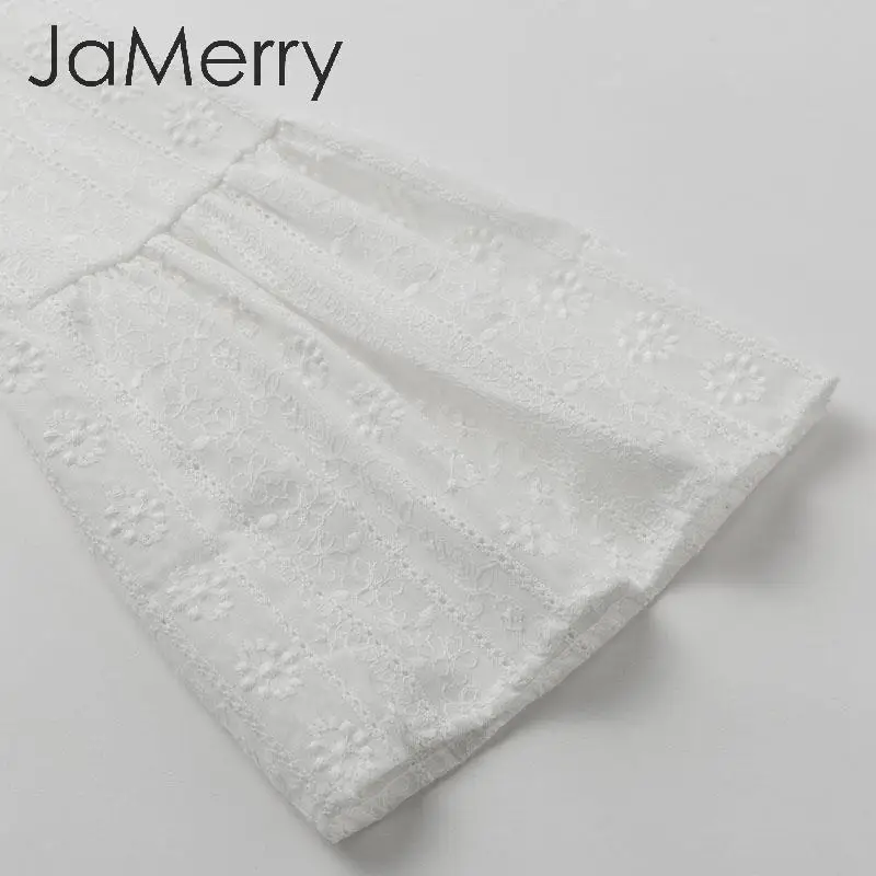 Женская хлопковая блузка с оборками JaMerry элегантная офисная белая воротником