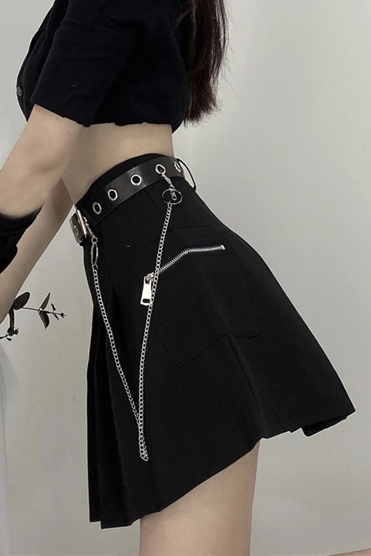 

BLACK PLEATED SKIRT spring and autumn summer women's skirt 2021 new short skirt hot girl work dress high waist A-line skirt
