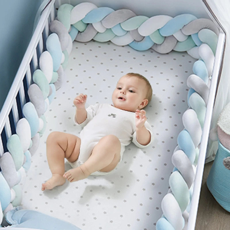 

1M/2M/3M Baby Crib Protector Knot Baby Bed Bumper Weaving Plush Infant Crib Cushion For Newborns Nursery Bed Bumper Room Decor