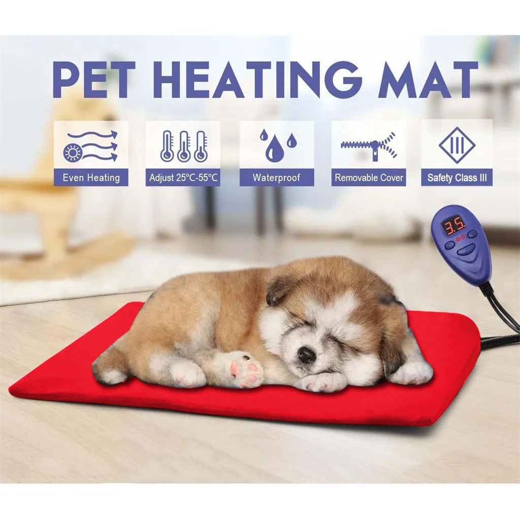 

Electric Heating Pad For Dogs Cats Indoor Warming Mat with Auto Power Off Mat Cushion Electric Blanket Red Solid Color 20Jan13