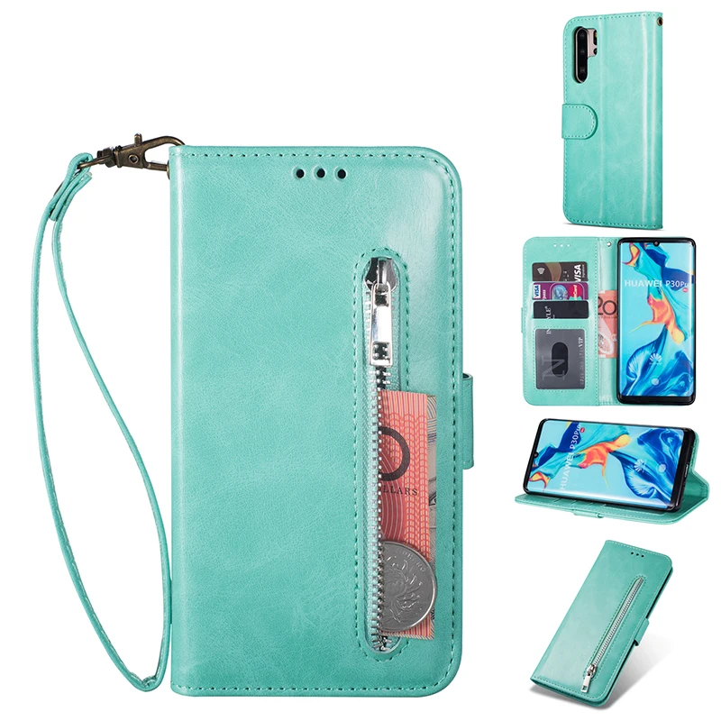 Mint Green Для huawei P20 Lite P30 Pro Mate10 20 Lite P Smart Y6 Y7 кожаный чехол-кошелек на молнии с откидной крышкой и подставкой для карт чехол для телефона - Цвет: Mint Green