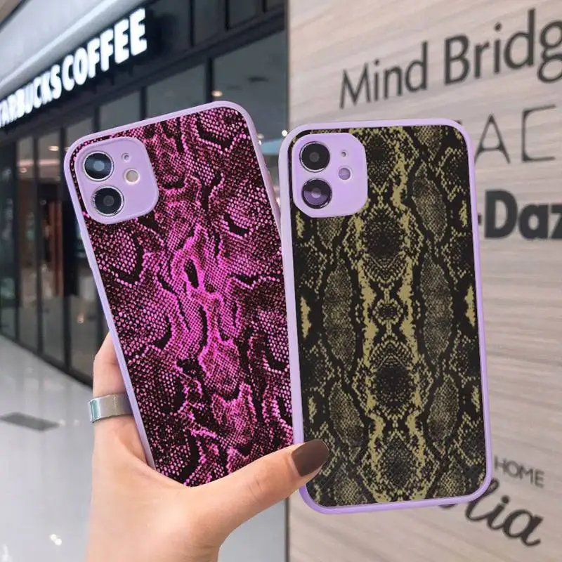 

Leather Snake Phone Case Matte Transparent for iPhone 7 8 11 12 s mini pro X XS XR MAX Plus cover funda