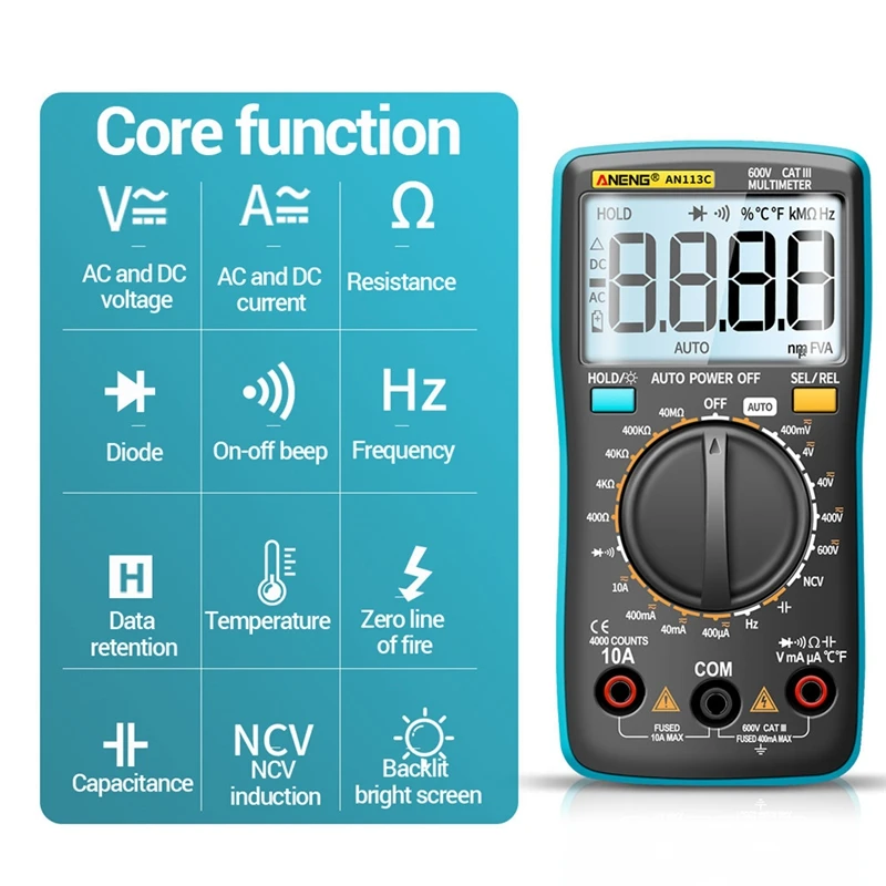 Акция! Цифровой мультиметр ANENG AN113C 4000 отсчетов True RMS ЖК-дисплей тестер переменного