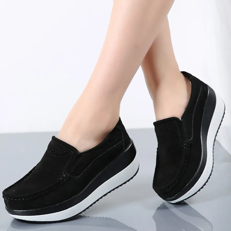 Женские лоферы на плоской платформе Элегантные замшевые кожаные мокасины