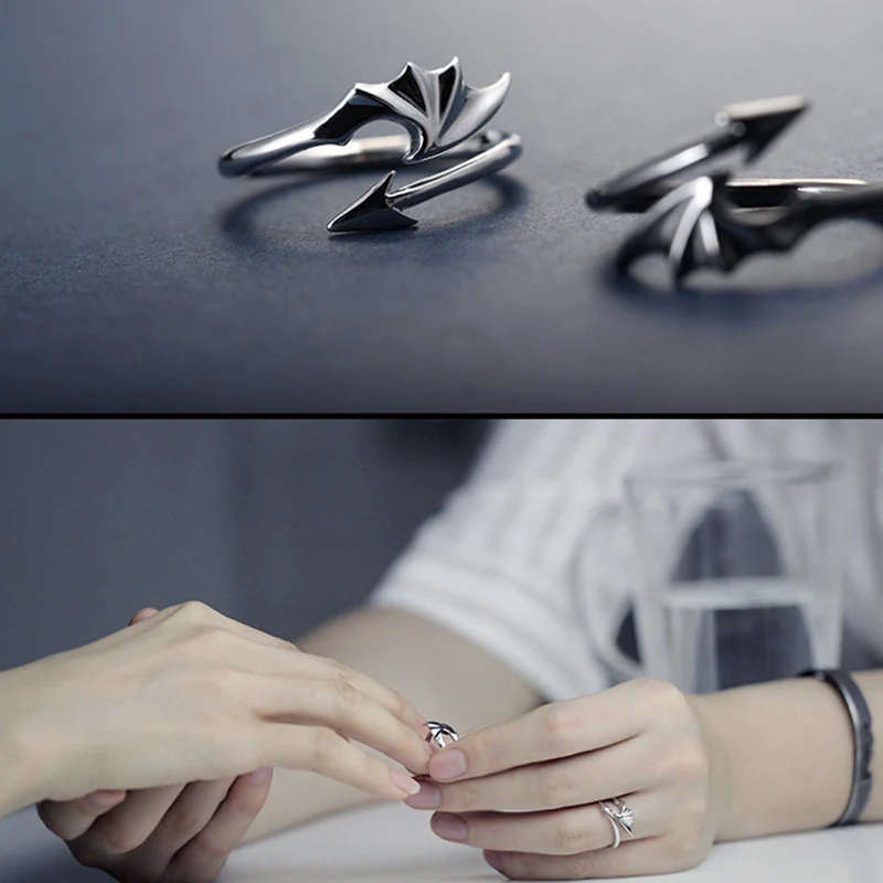 

Punk Style Titanium Brass Rings Koakuma Little Devil Dragon Gothic Evil Vampire Rings Open Ring Halloween Party Jewelry Gift