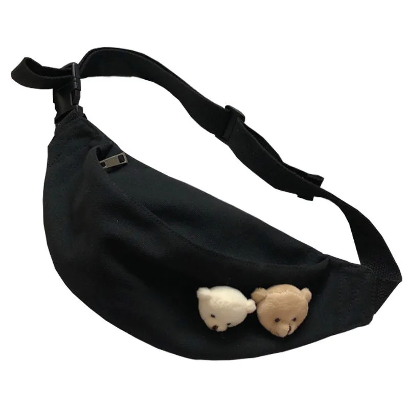 Женская и мужская сумка на плечо SW белая черная с двумя медведями|Поясные сумки| |