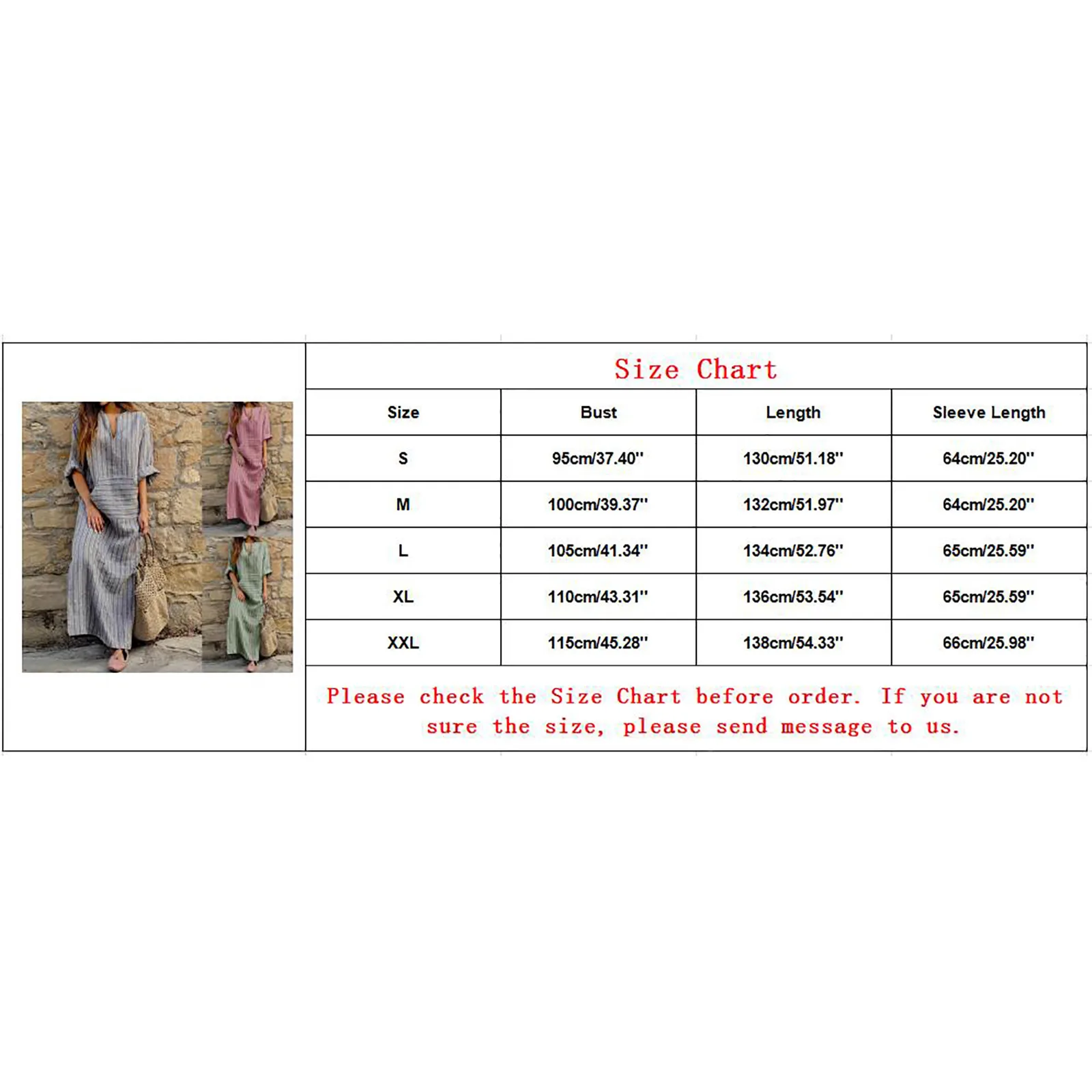 

Women's New Summer Maxi Dress Fashion Cotton And Linen Yarn-dyed Striped Loose Long Dress Strpied Deep V Neck Dresses #G2