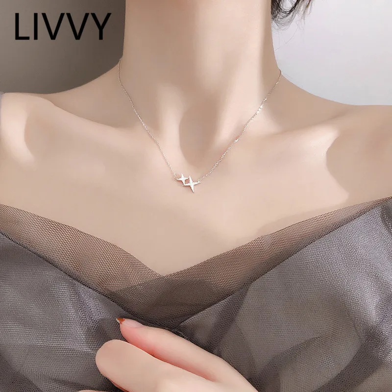 

LIVVY Silver Color Glittering Cubic Zircon Cross Star Necklace For Women Choker Collares Wedding Jewelry