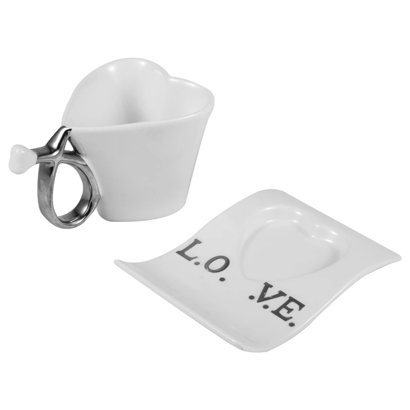 200 мл креативные керамические чашки в форме сердца белые и серебряные|Кружки| |