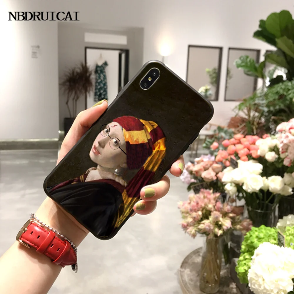 NBDRUICAI девушка с жемчугом Серьги Vermeer мягкий чехол для телефона iPhone 11 pro XS MAX 8 7 6 6S Plus