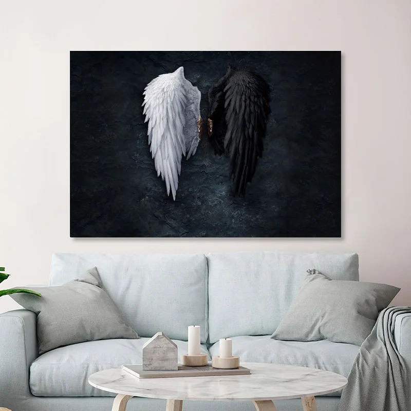 

Black And White Angel Wings Canvas Paintings On The Wall Art Pictures Abstract Canvas Art Wall Posters And Prints For Home Decor