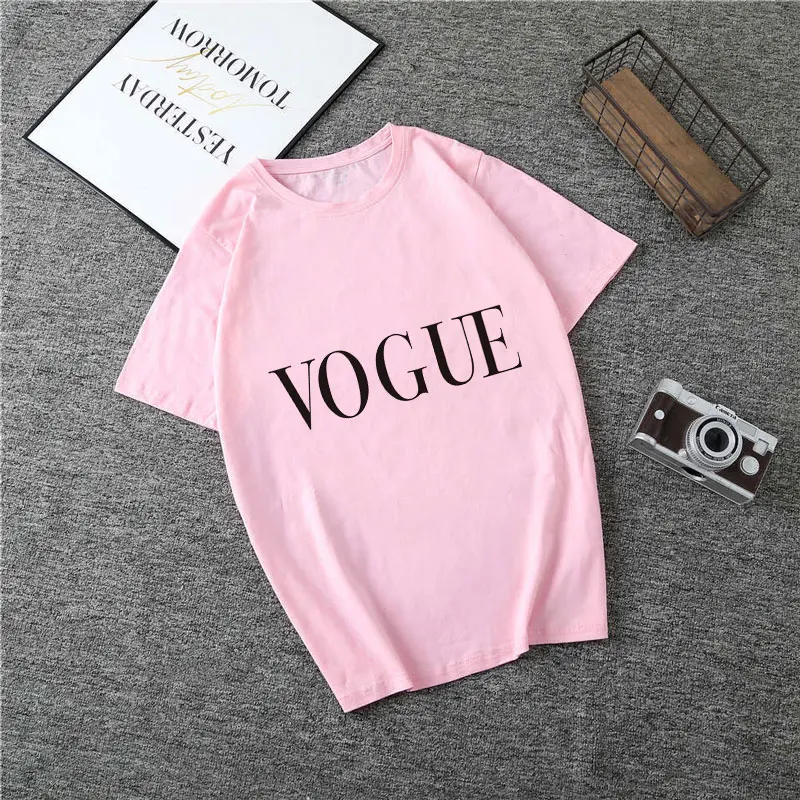 Poleras Mujer De Moda летняя футболка Женская Vogue с буквенным принтом Vogue Harajuku футболка плюс размер панк Футболка Camiseta Mujer - Цвет: 1165-Pink