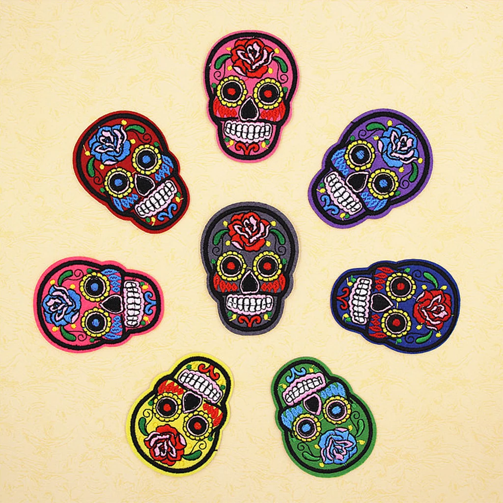 8 штук разных сахарный череп с помощью утюга/ткань для шитья патч значок передачи