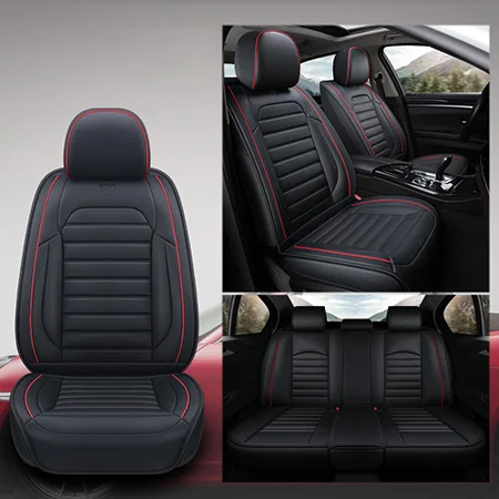 Кожа авто чехлы на сиденья для peugeot 206 3008 2008 307 507 508 кіа cerato Chevrolet Orlando mitsubishi lancer автокресла - Название цвета: Black Red standard