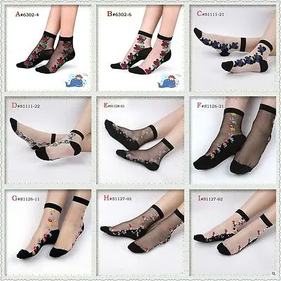 Stylish Women Lady Ultra-Thin Transparent Crystal Lace Elastic Short Ankle Socks |