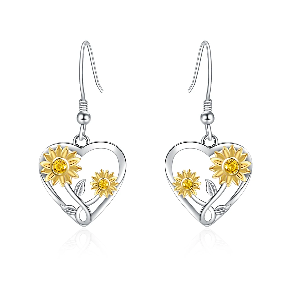 

Sunflower Heart Hoop Earrings - 925 Sterling Silver Valentines Mothers Day Christmas Sunflower Gifts for Women Teen Girls Kids