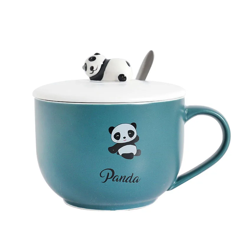 Large capacity mug with lid spoon cup cute panda Coffee boba cups Milk Tea Mugs Breakfast Cup Drinkware Novelty Gifts