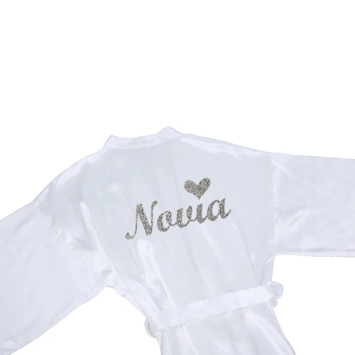 Комплект из 3 предметов с блестками, Novia Espanol, испанский халат атласный, женские свадебные туфли с вуалью, вечерние, Короткое Кимоно, атласный Халат - Цвет: 1pc silver