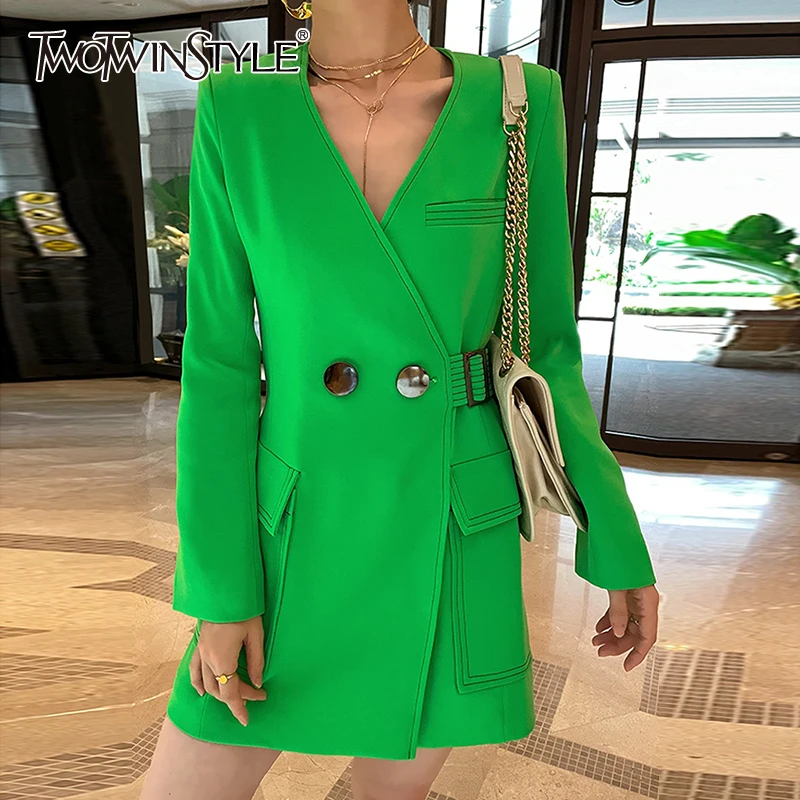

Женский приталенный пиджак twotwin2, повседневный Приталенный пиджак с v-образным вырезом и длинным рукавом, новинка 2021