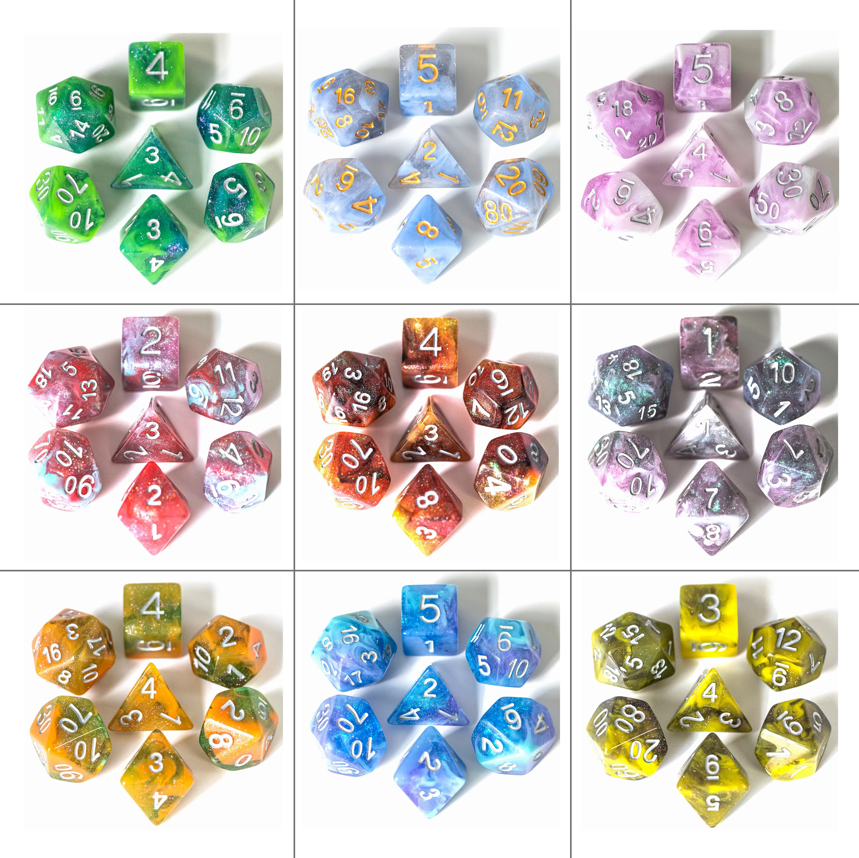 7 шт./компл. сверкающие игральные кости Galaxy DND D & D4 D6 D8 D10 % D12 D20 многогранные набор