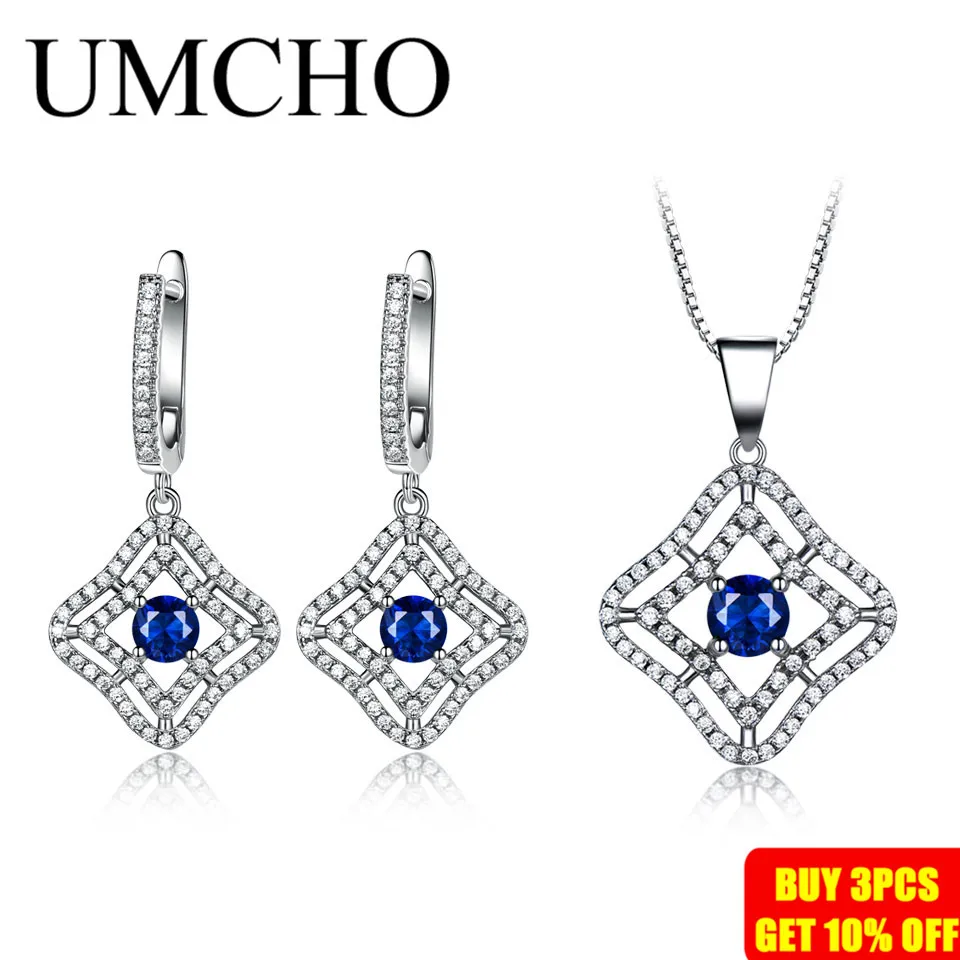 Комплект из колье и серёг серебра 925 пробы с синим сапфиром | Украшения аксессуары