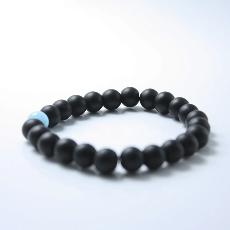 Пара дистанционный браслет натуральный камень синий Инь Янь бусины эластичные