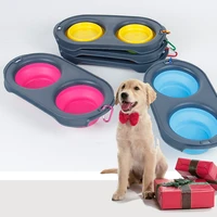 portable pet travel retractable dog food double bowl use to feeding