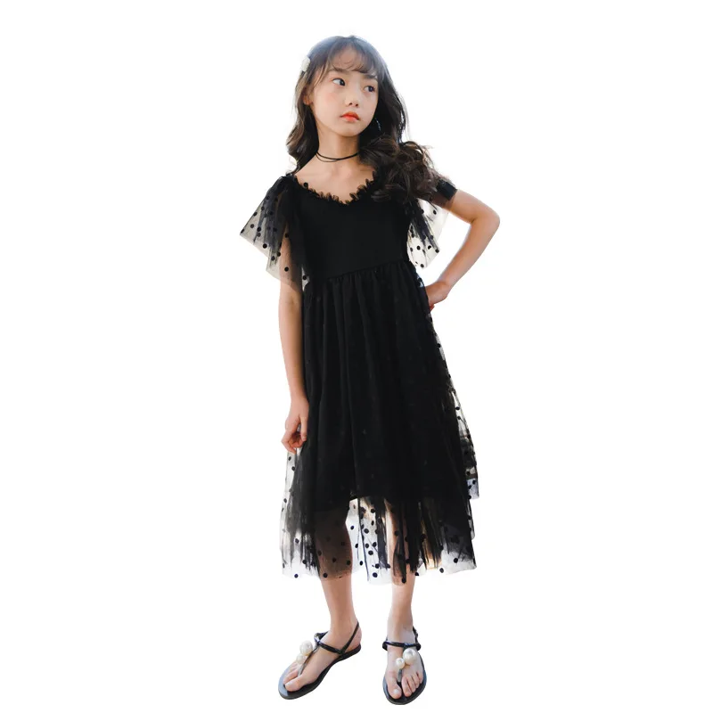 

4 To 16 Years,Kids Dress Girls Lace Dress Pollk Dot 2021 New Children Summer Clothes Teen Baby Party Dress Princess V-neck,#6051