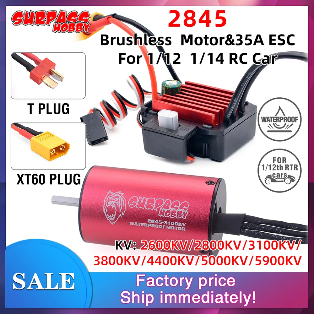 

SURPASSHOBBY 2845 5900KV Waterproof Brushless Motor 35A ESC T Deans for Traxxas Trx4 HSP Monster Buggy Off-Road 1/12 RC Car