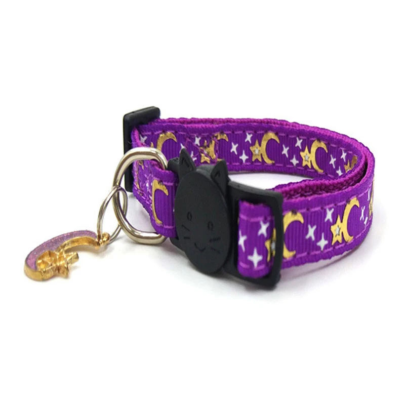 

Cute Cat Collar for Cats Stars and Moon Printed with Pendant Adjustable Cat Necklace for Puppy Small Dogs Cat Accessories