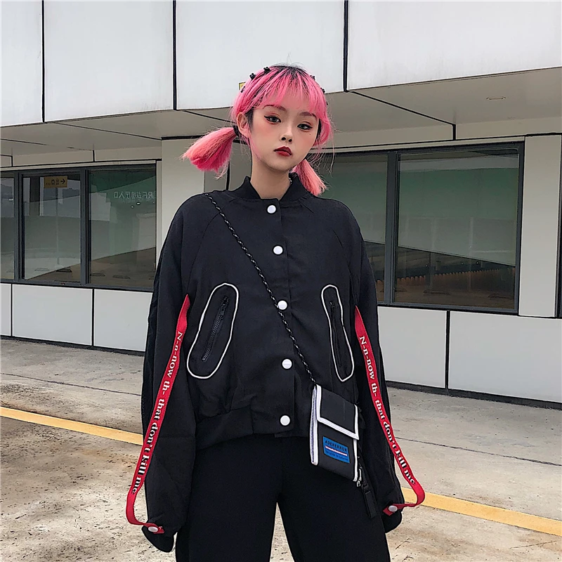 Harajuku Ulzzang стильная куртка для женщин сзади Шнуровка крест-накрест пальто на