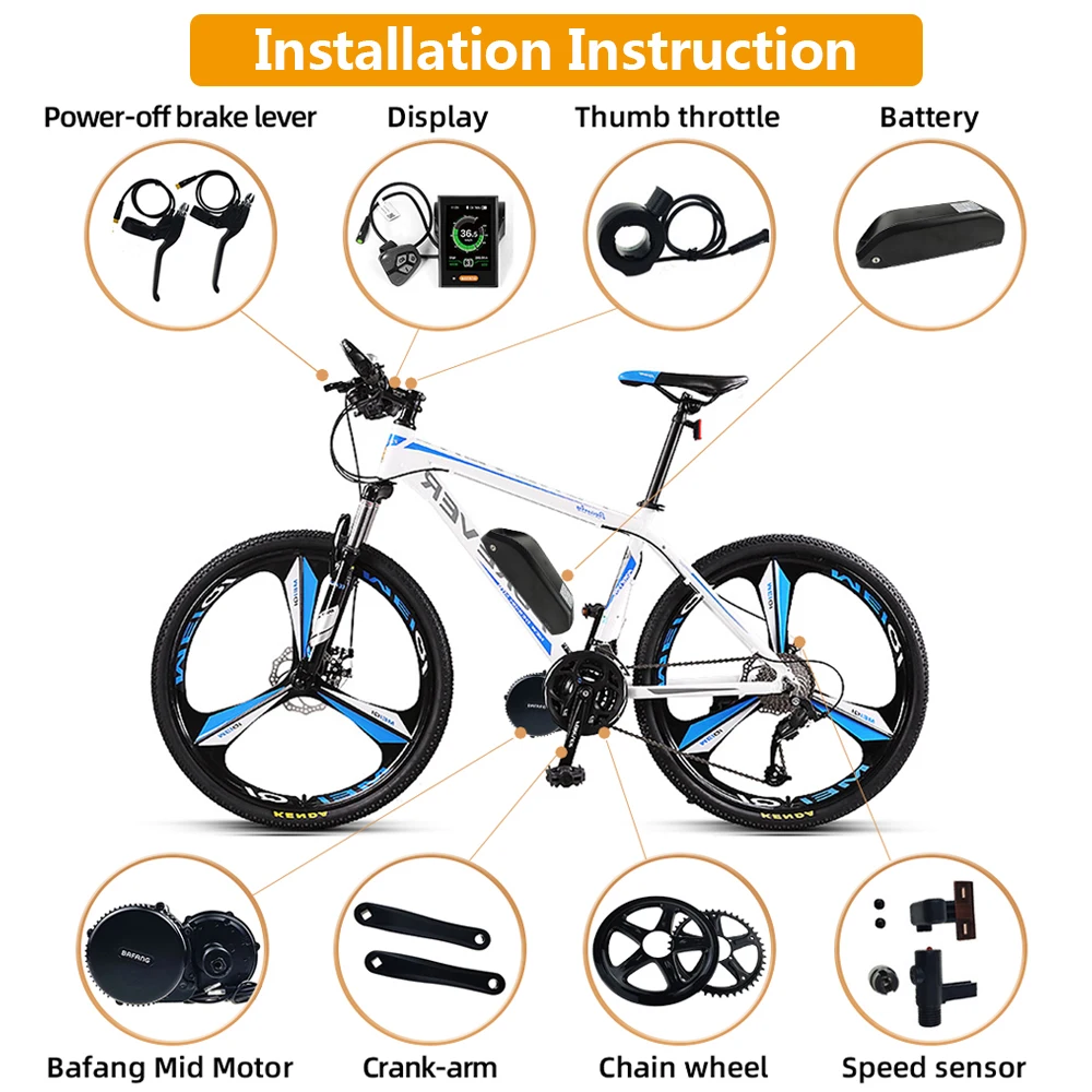 Комплект электродвигателя среднего привода BBS01B BBS01 BBS02B Bafang 36В 250 Вт/350 Вт/500 Вт с