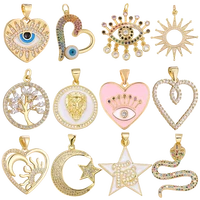 juya diy 18k gold plated enamel greek evil eye love heart crescent star lion snake charms for handmade pendant jewelry making