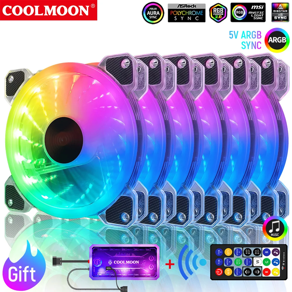 Кулер COOLMOON для ПК с бесшумным охлаждающим вентилятором, 120 мм, RGB, 6 контактов