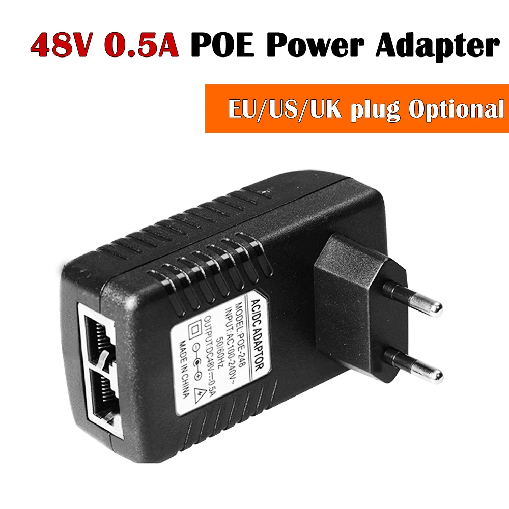 POE инжектор Ethernet блок питания DC 48 В 0.5A 24 Вт Настенный штекер переключатель адаптер