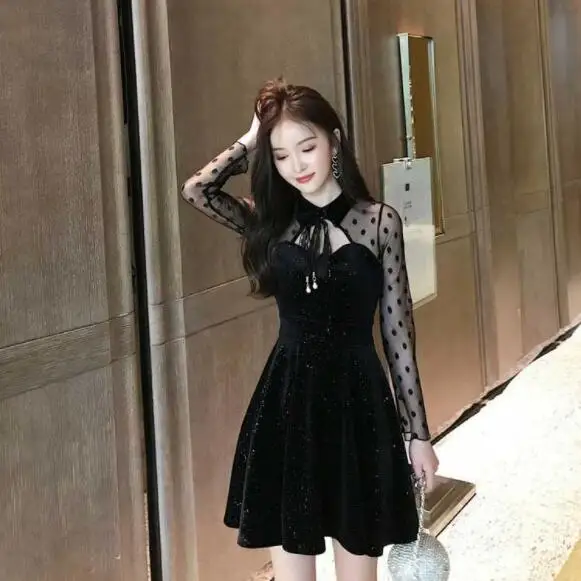 2020 Платья для вечеринок женское маленькое черное платье готическое милое тонкий