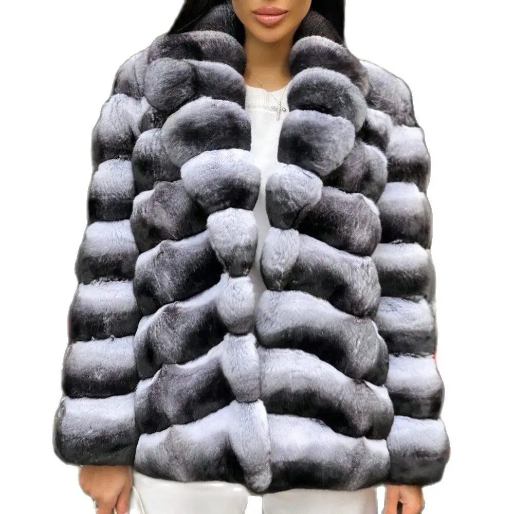 Women Natural Rex Rabbit Fur Coat 2021 Winter New Whole Skin Genuine Rex Rabbit Fur Jacket Turn-down Collar Warm Fur Overcoats