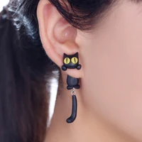 handmade clay cartoon 3d animal shaped earrings cute black small cat ear studs sweet anniversary birthday gift for women jewelry