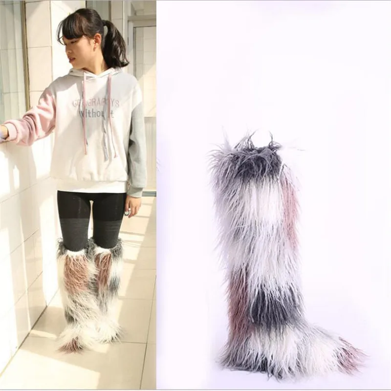 2020 модные зимние сапоги женская обувь из искусственного лисьего меха теплые выше