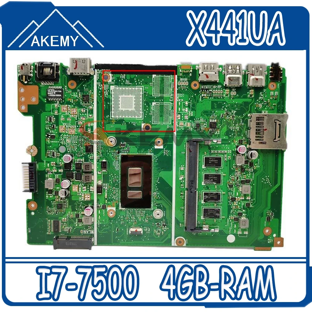 

Akemy X441UA X441UAK материнская плата для ноутбука Asus X441U X441UQ X441UR X441UVK X441UB F441U A441U платы W/ I7-7500 4GB-RAM