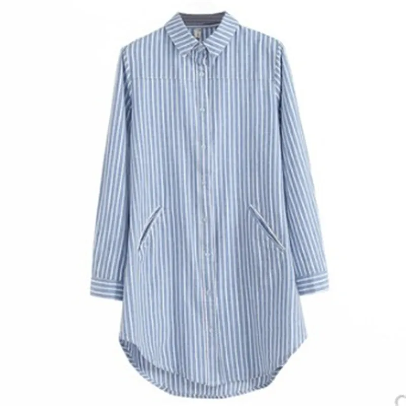 Женская рубашка средней длины свободная блузка в Вертикальную Полоску модель 2020