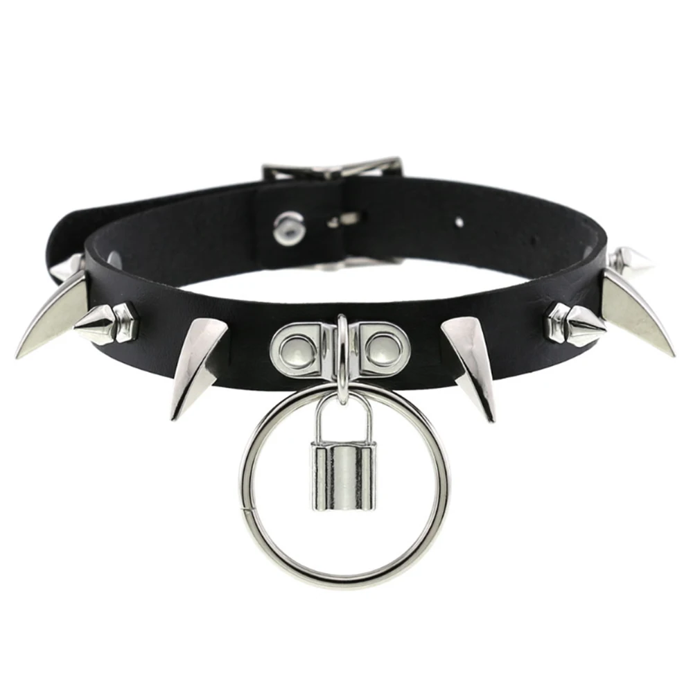 

New personality exaggerated trend horn nail rivet circle ring clavicle necklace short chain