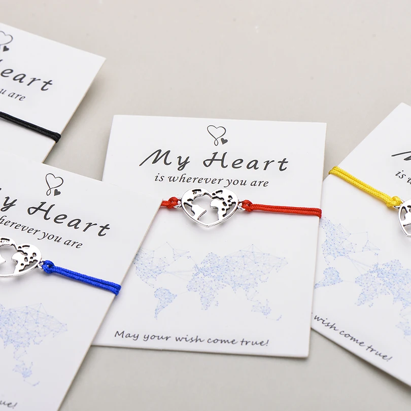 Pipitree Lucky My Heart карта мира браслет ручной работы регулируемая красная струна Очаровательные Браслеты Wish ювелирные изделия подарок для женщин мужчин влюбленных